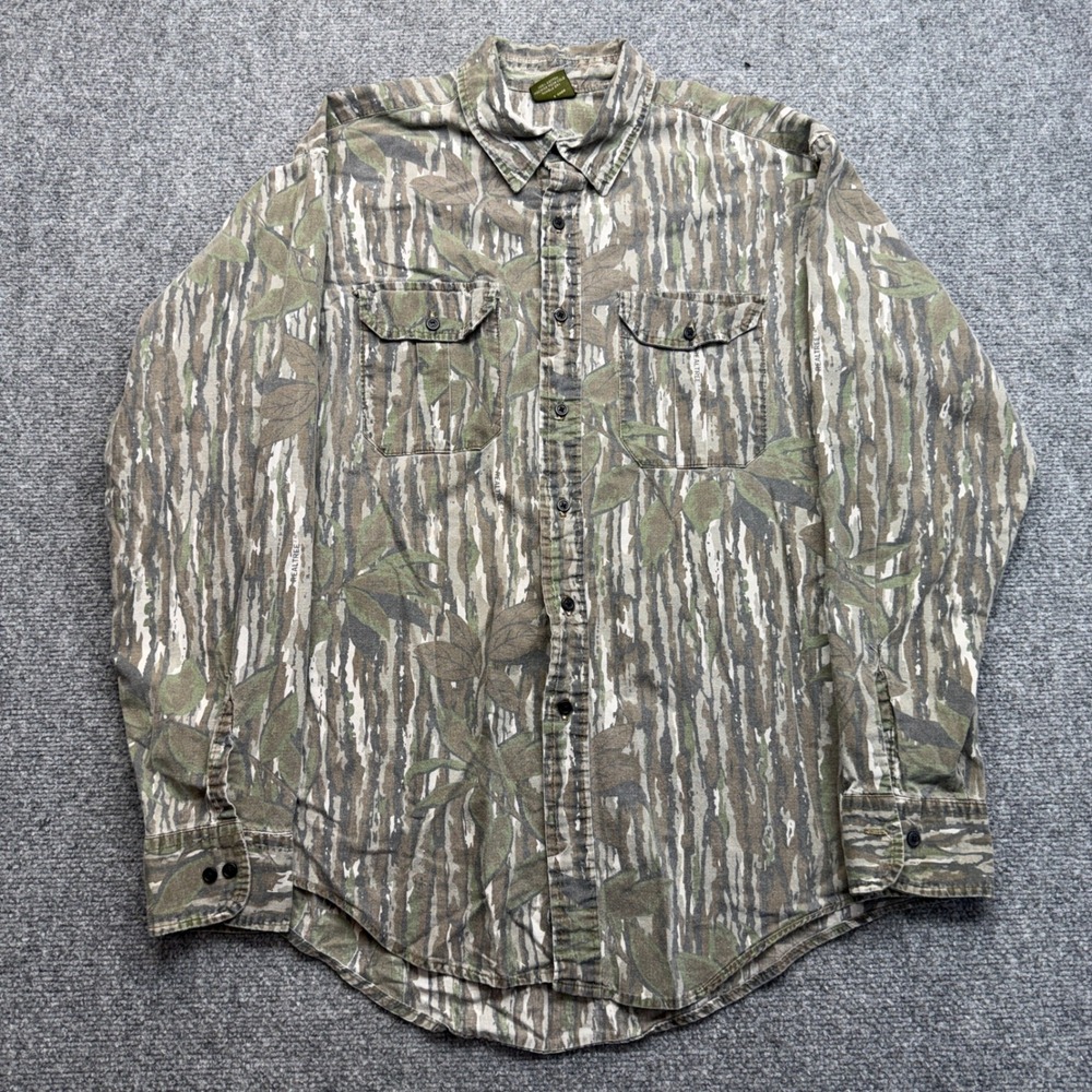 Vintage Spartan Realtree Camo Shirt Mens XL Made in USA Hunting Tree Bark Bark